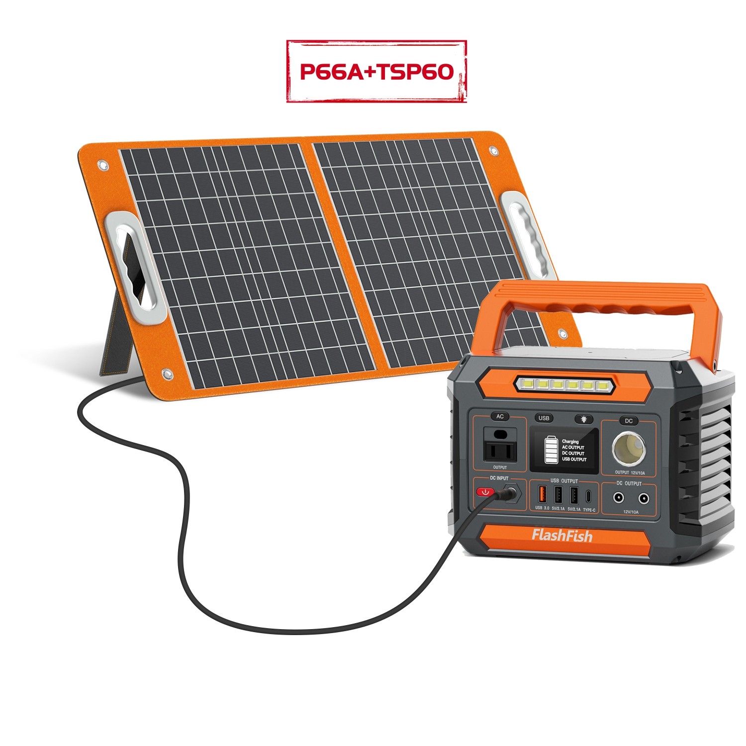Flashfish P66A Portable Power Station 200W 144.3Wh 110V With Solar Panel 60W 18V