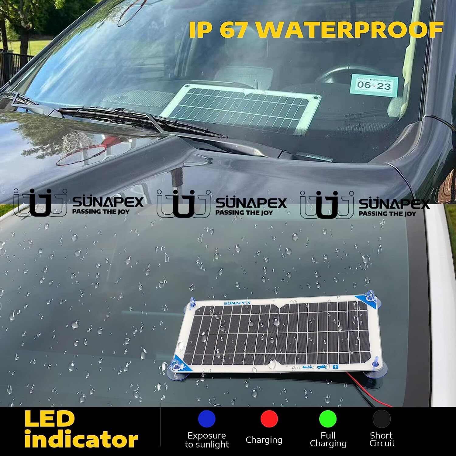 SUNAPEX 10 Watt Solar Car Battery Charger 12V Solar Trickle Charger & Maintainer
