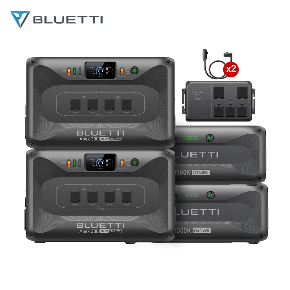BLUETTI 2*Apex 300 11,059.2Wh Power Station+2*B300K Extra Batteries LFP+Hub A1