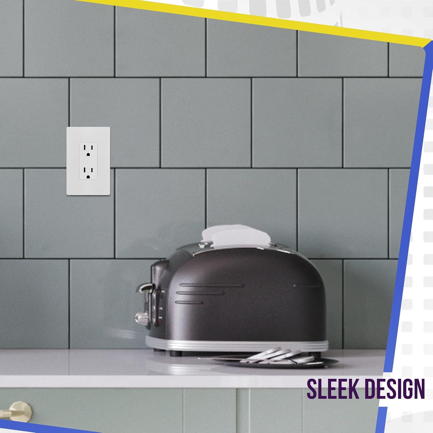 White Decorator Receptacle, Standard Electrical Wall Outlet, 15A 125V, Self