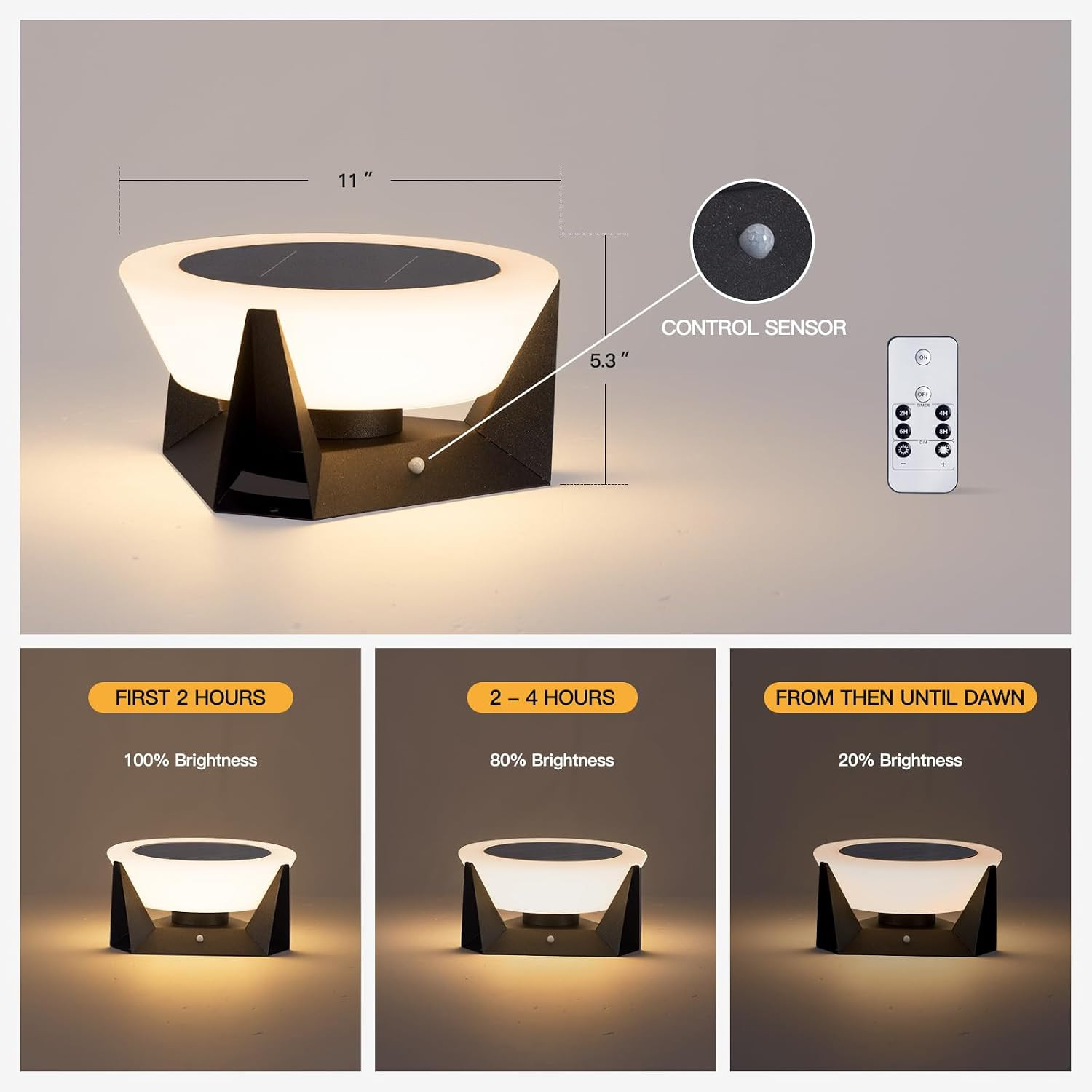 Solar Post Lights Outdoor, 11″ Outdoor Pillar Lights, IP54 Waterproof Solar Powe