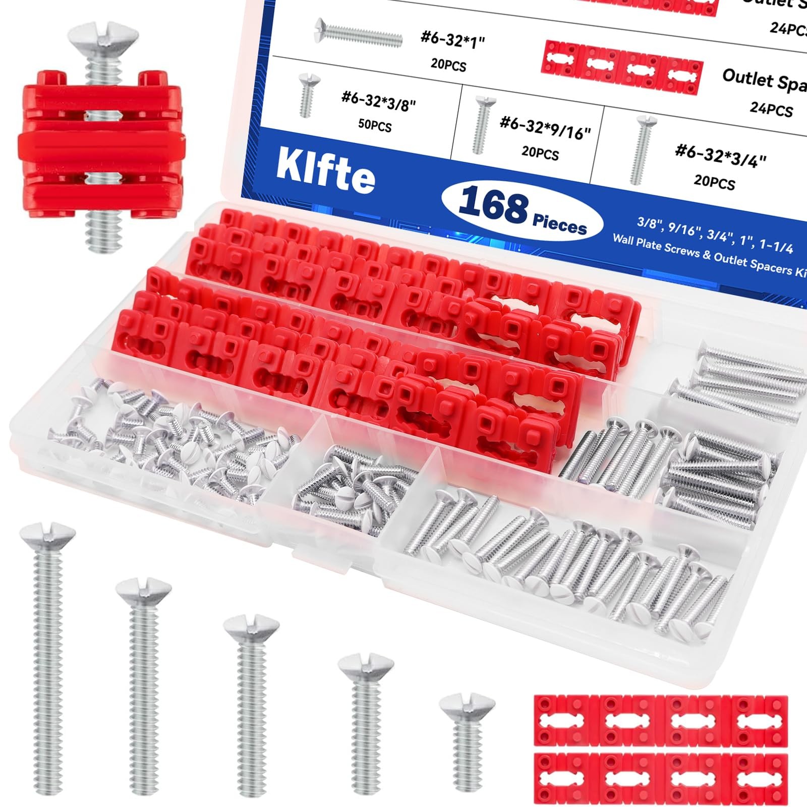 168 Pcs Wall Plate Screws Outlet Spacers Kits 3/8 9/16 3/4 1 1.2 Electrical
