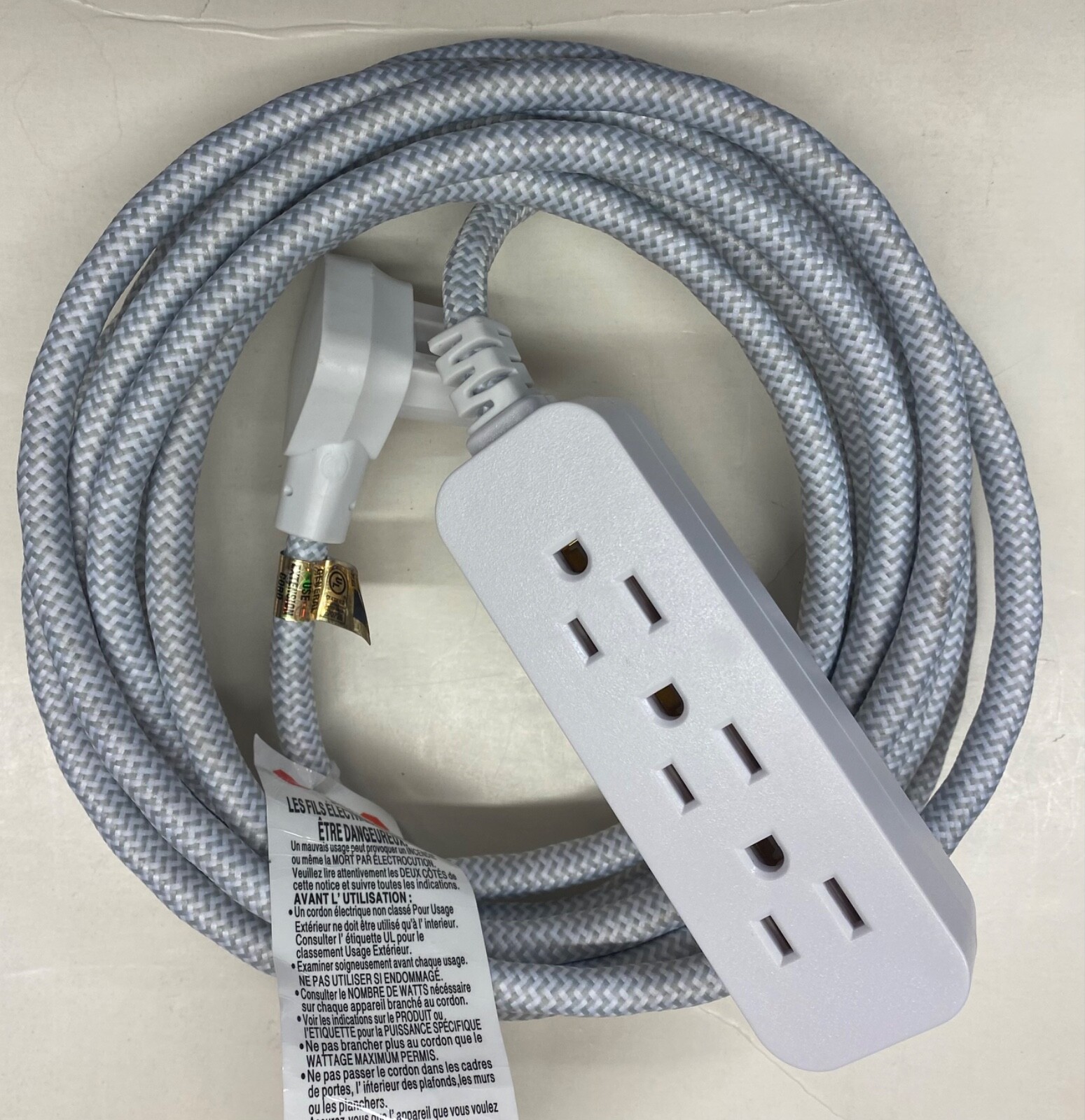 Jasco Decor Cordinate 3-Outlet Extension, Braided Fabric Cord, 15 ft (50011)