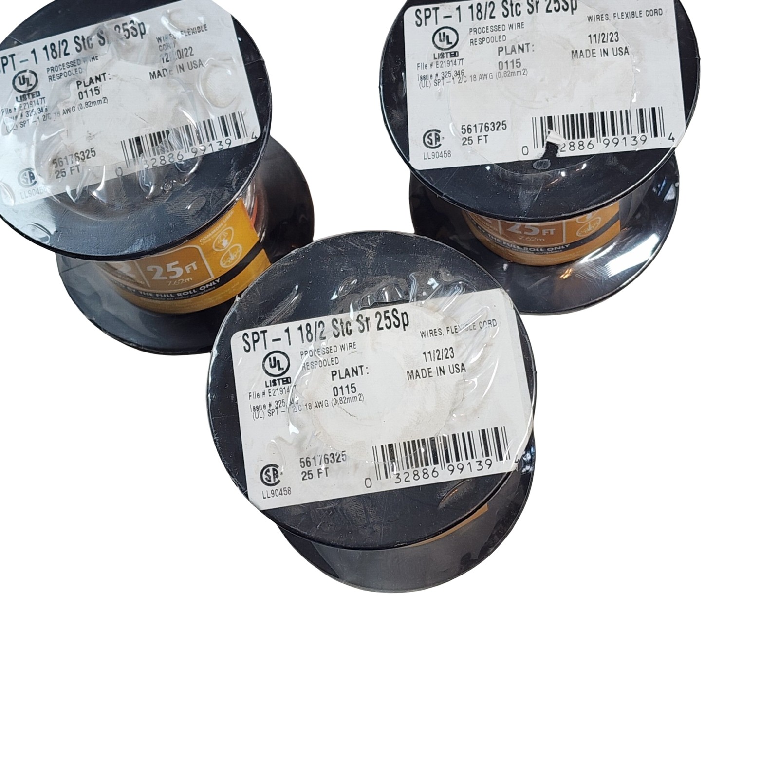 3-Pack Southwire SPT-1 18/2 Clear Silver Stranded Lamp Wire Flexible Cord 25 ft