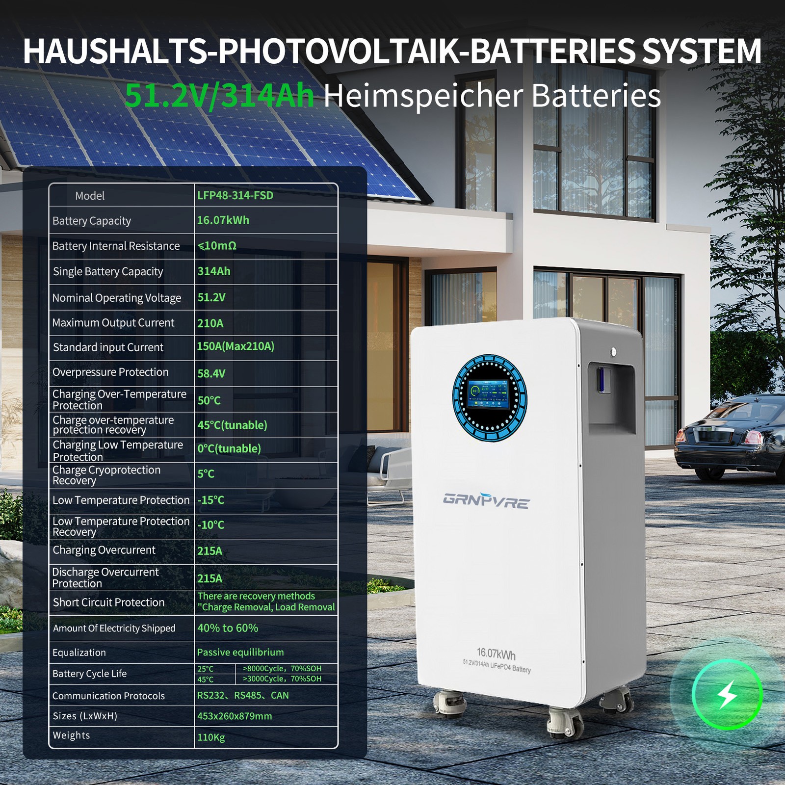 6PACK 48V 314Ah 16.07kwh Lithium Battery LiFePO4 for RV Solar Off-grid BMS