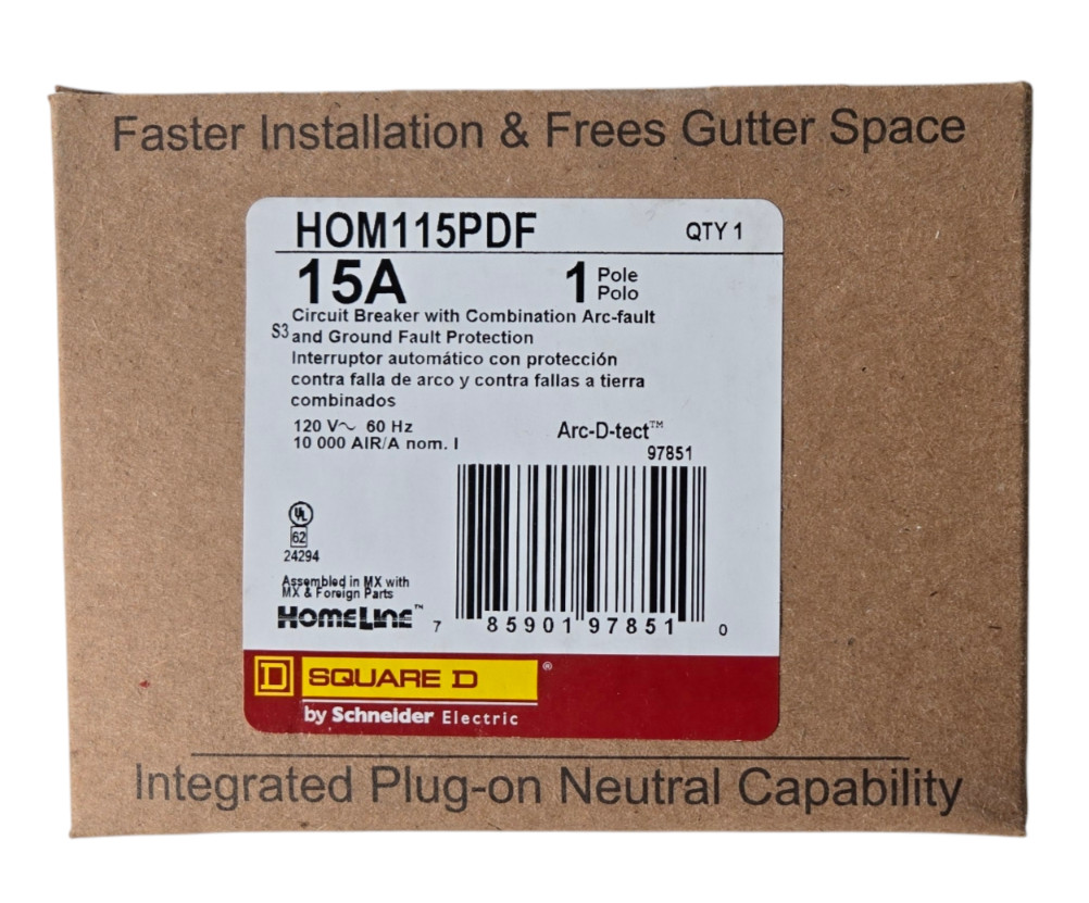 NEW SQUARE D HOMELINE HOM115PDF HOM115PDFC 15A AFCI/GFCI PLUG ON NEUTRAL