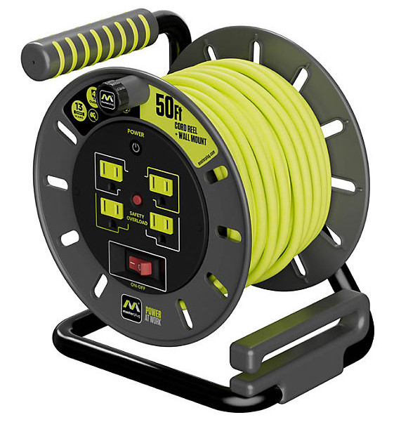 Masterplug 50ft Extension Cord Reel with 4 Sockets & Wall Mount – 13A Power