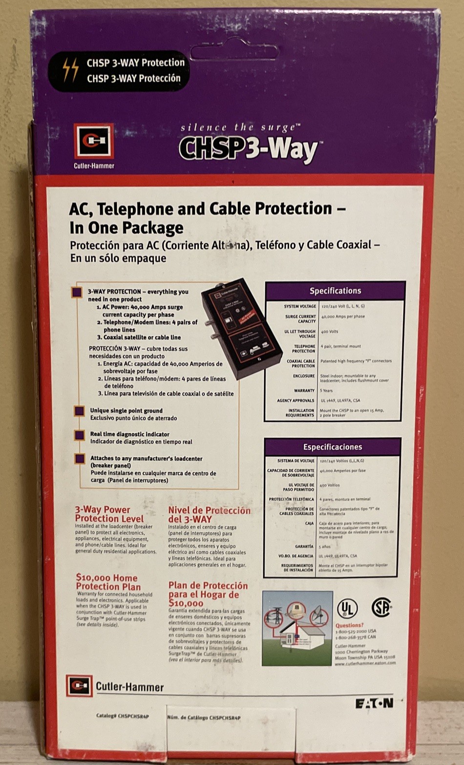 Cutler Hammer CHSP-3 Way Full Home Surge Protector 40,000 Amps/Phase 400 Volts
