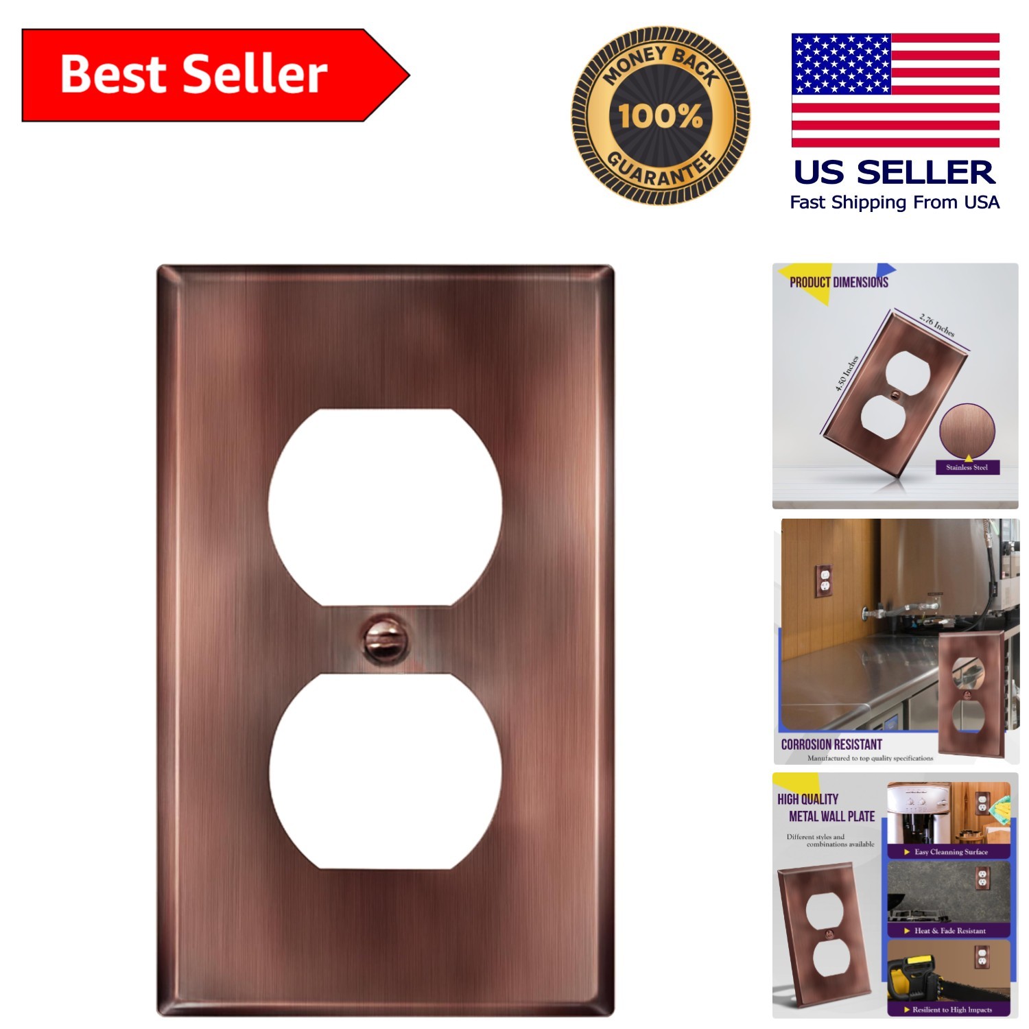 Corrosion-Resistant Stainless Steel Outlet Cover – Antique Copper Finish
