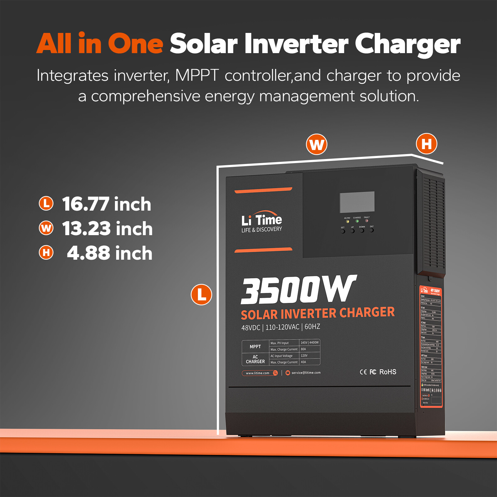 LiTime 3500W 48V DC 110-120V AC All In One Solar Inverter Charger For Home UPS