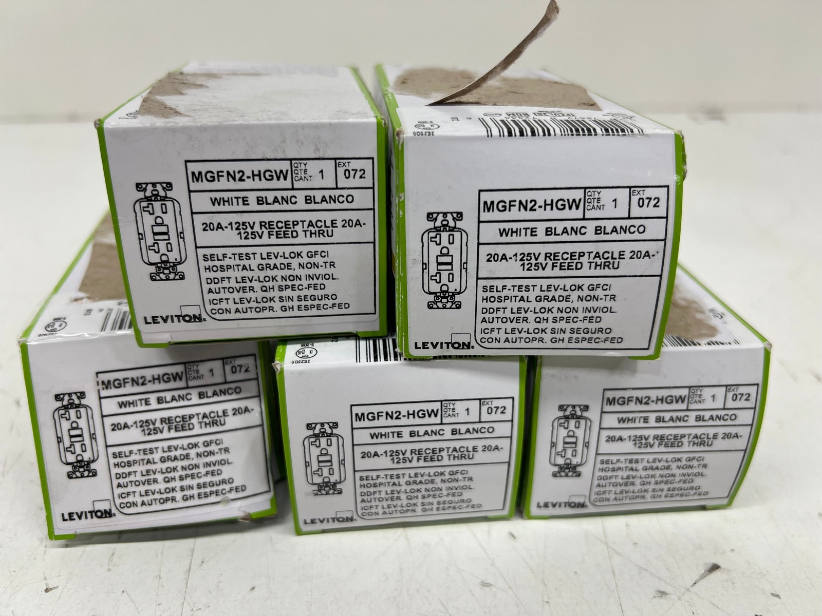 5PK Leviton 20A Lev-Lok SmartlockPro Extra Heavy Duty GFCI Outlet White