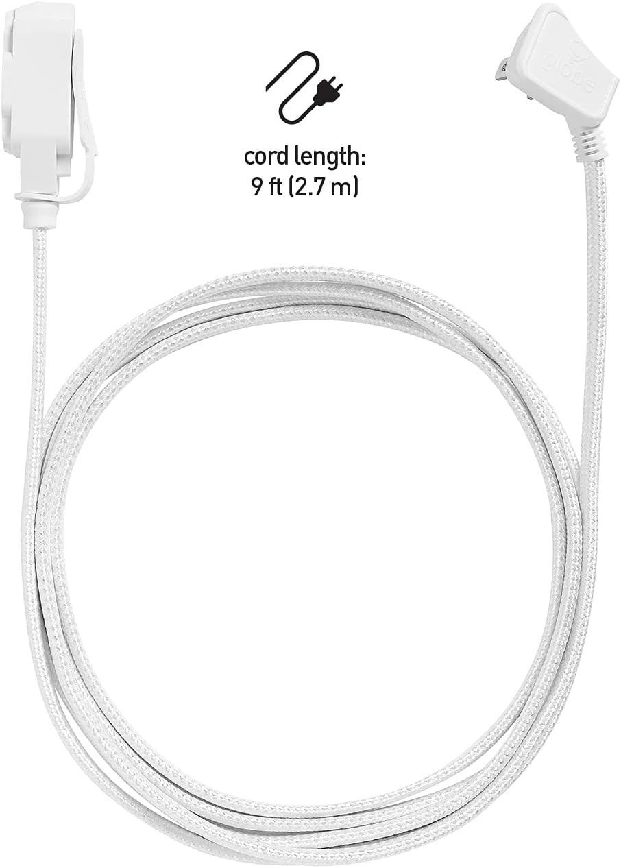 Fabric Extension Cord 9ft Stylish 3 Outlets Right-Angle Plug 13A White Silver