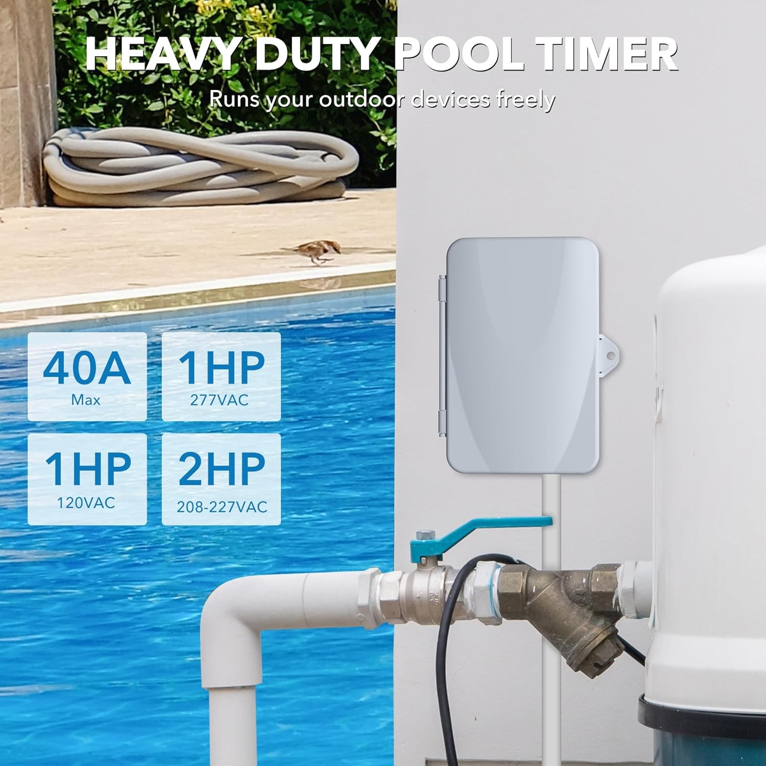 BN-LINK Pool Pump Timer Outdoor Timer Box, Heavy Duty 24Hr Programmable For Pool