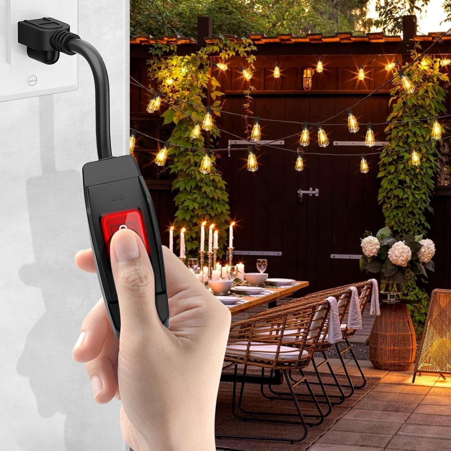 3-Prong Outdoor Extension Cord with Switch On/Off Waterproof Switch 15A 1875W