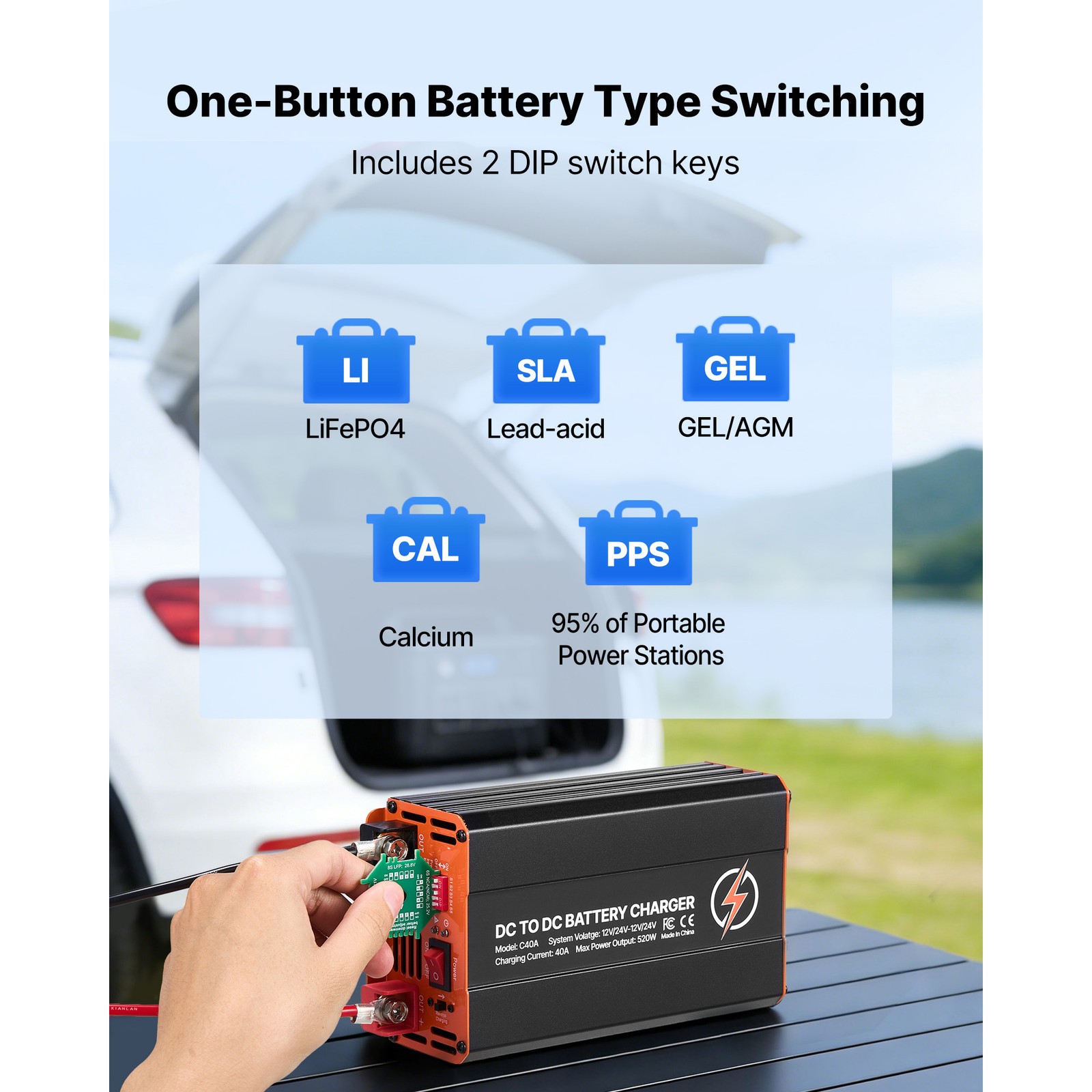 Uimoso 40A DC to DC Charger for LiFePO4 and Lead-Acid Batteries, 520W