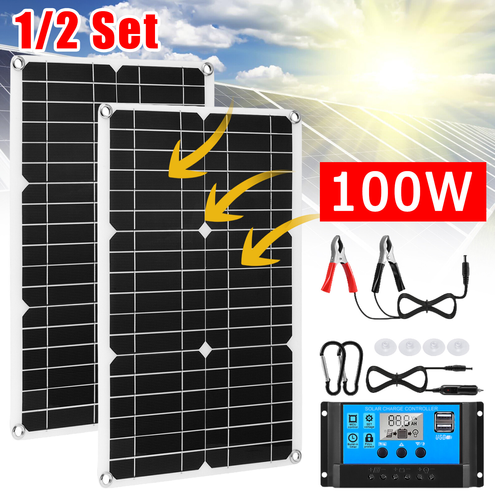 Flexible Solar Panel 100W 12V Mono Lightweight for Caravan RV Camper Trailer USA
