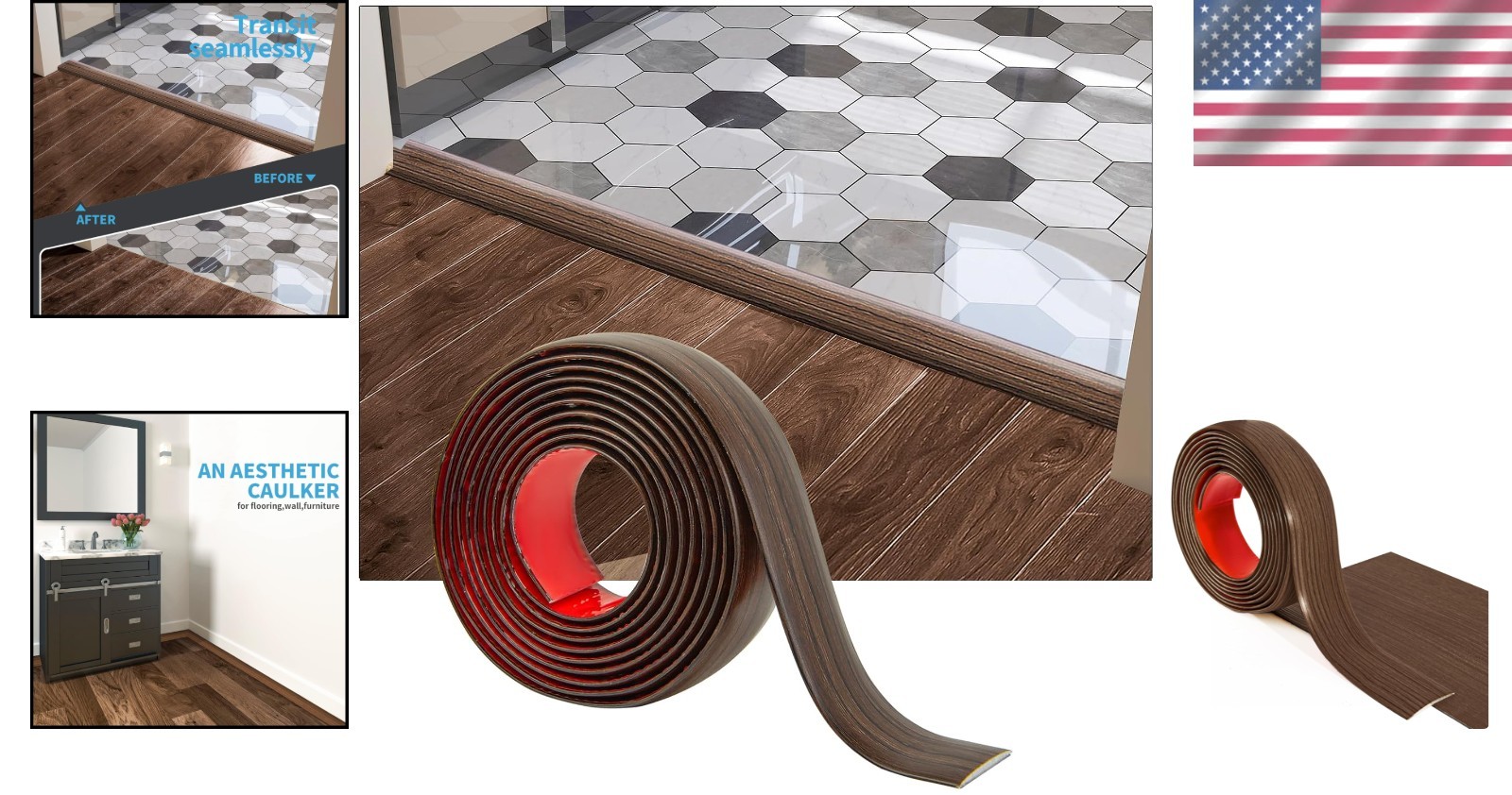 4 FT Self-Adhesive Vinyl Floor Transition Strip – Elegant Gap Covering Solution