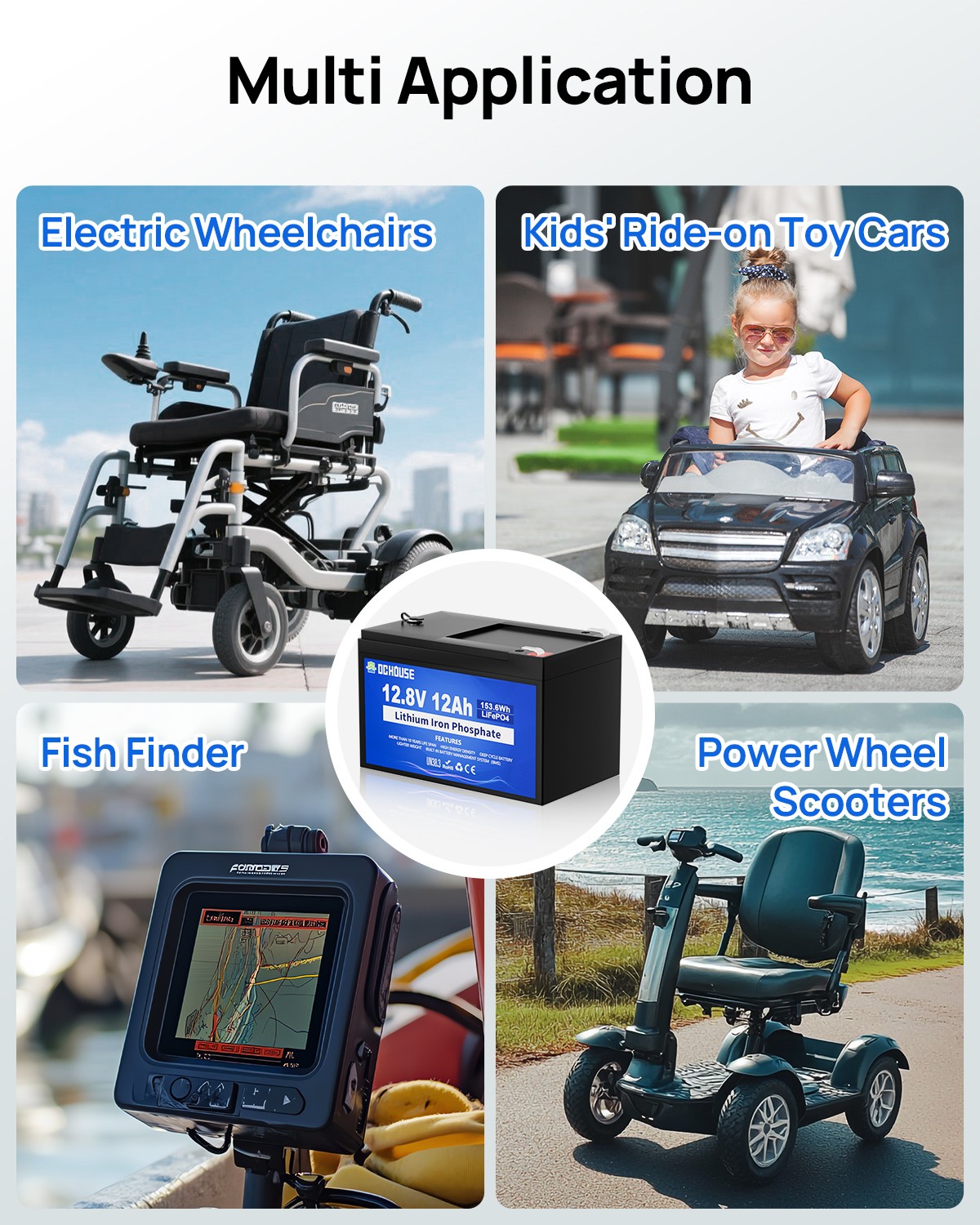 DCHOUSE 12V 120Ah LiFePO4 Battery Low Temp Cut-Off Trolling Motor Solar Camping