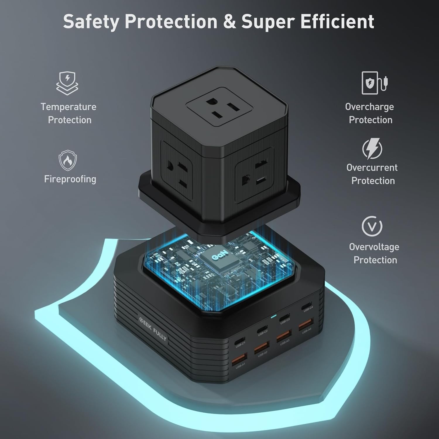 Versatile 13-in-1 USB-C Power Strip with Fast Charging & 6.6Ft Extension Cord