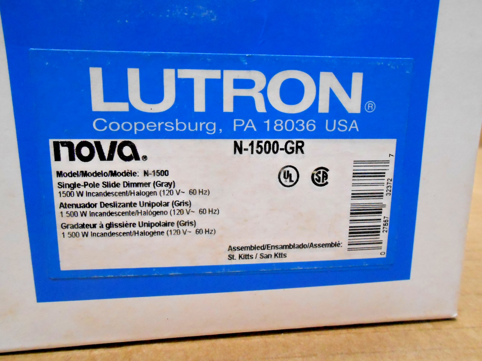 NEW LUTRON N-1500-GR SINGLE POLE SLIDE DIMMER SWITCH GRAY 120VAC (6 AVAILABLE)