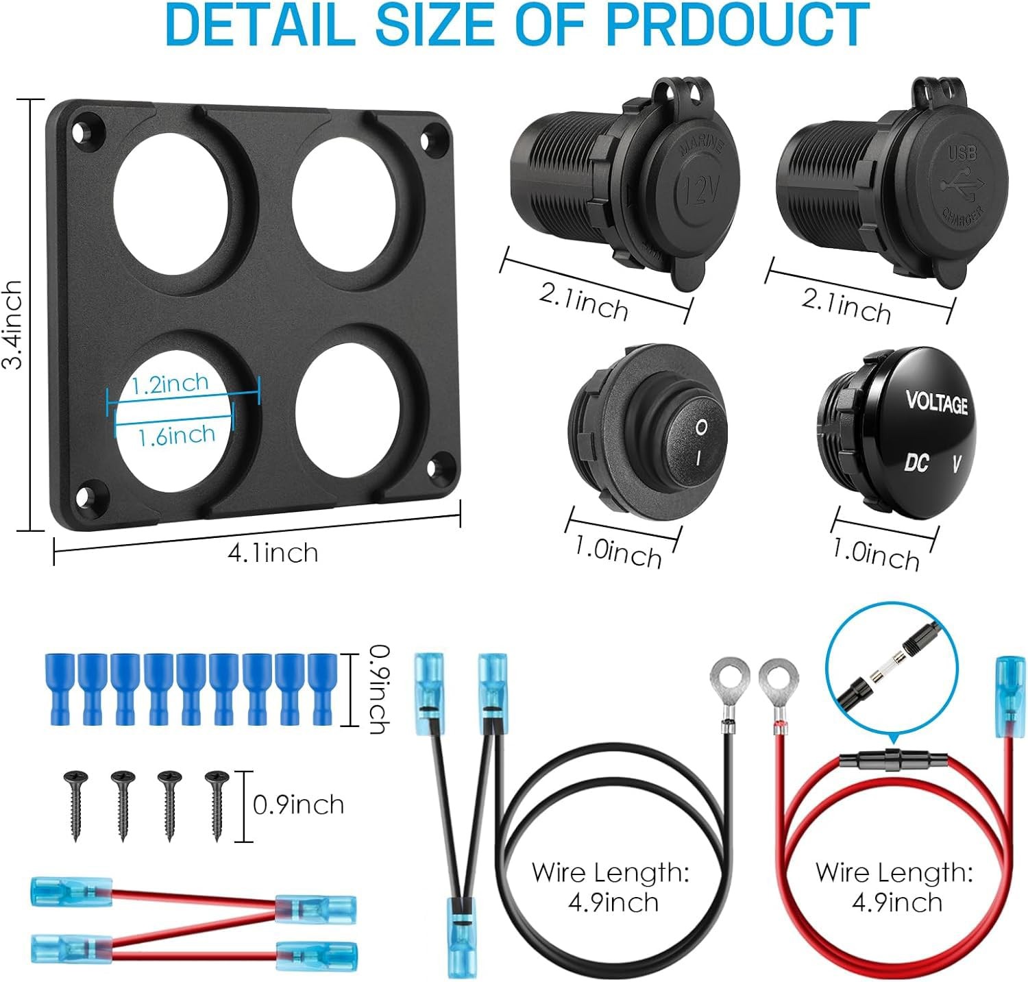 12V USB Charger Panel with PD 30W Ports& Dual QC3.0 18W: 4 in 1 4 1