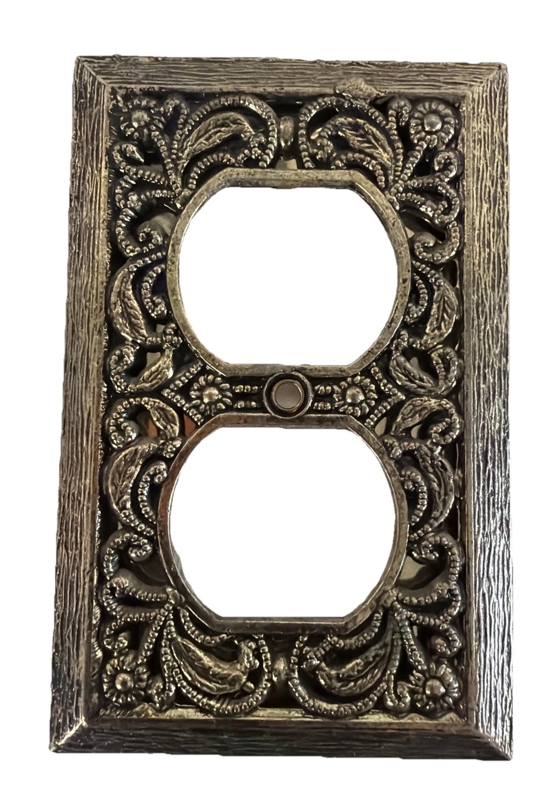 Vintage Brass Plated Floral Filigree Decorative Outlet Plate Wall Box Cover