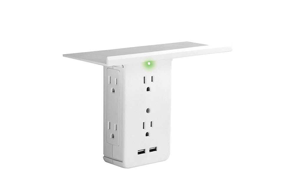 Sharper Image Socket Shelf Cordless Wall 6-Outlet Extender – White