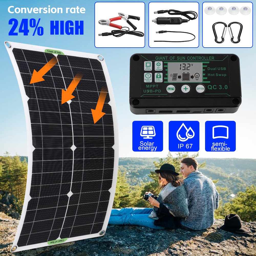 100W 200W 300W Flexible Mono Solar Panel 12V Portable for RV Camping Home Boat