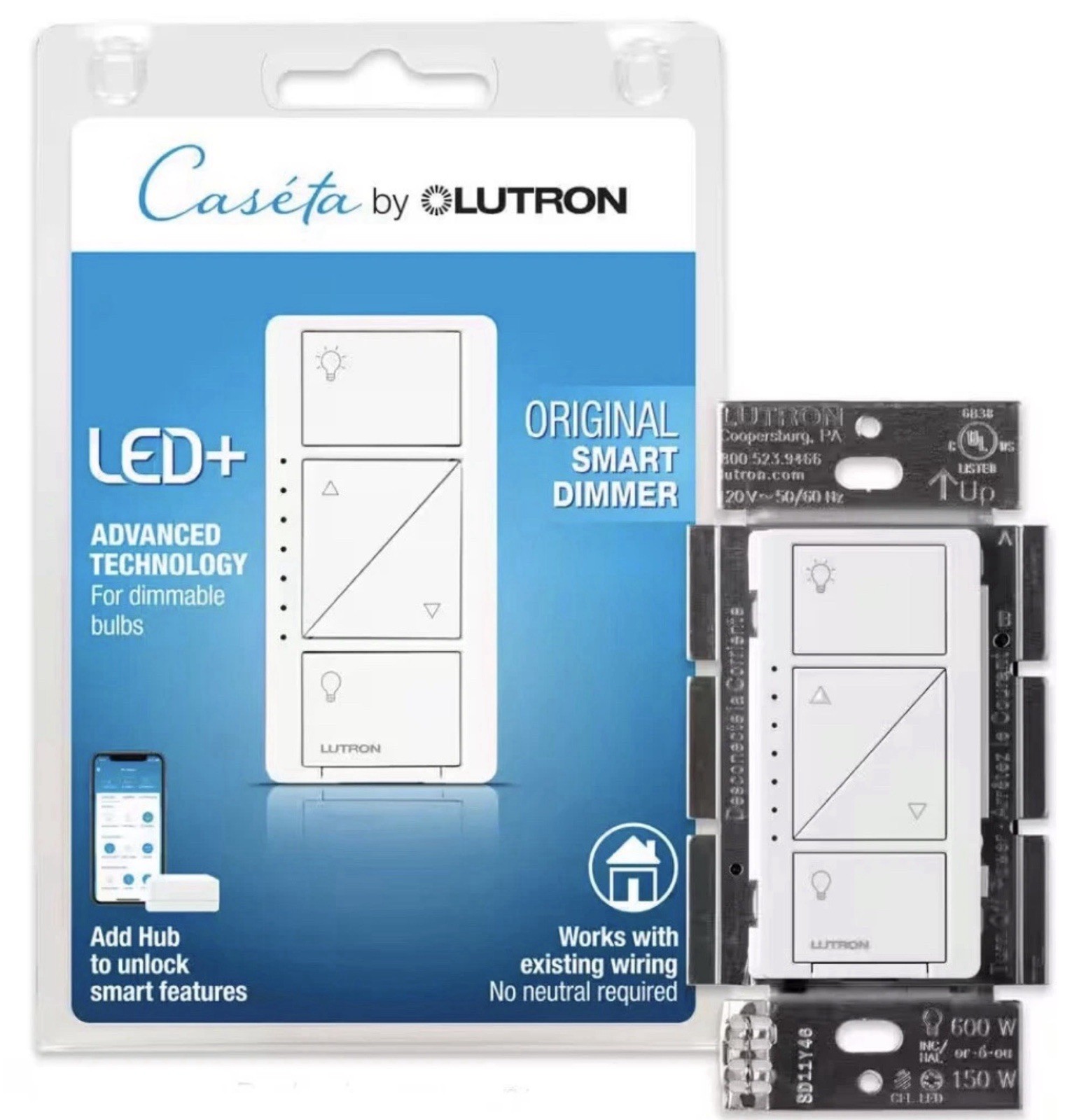 Lutron PD-6WCL-WH-R Lighting Dimmer White – New From Open Box Kit – Low Shipping