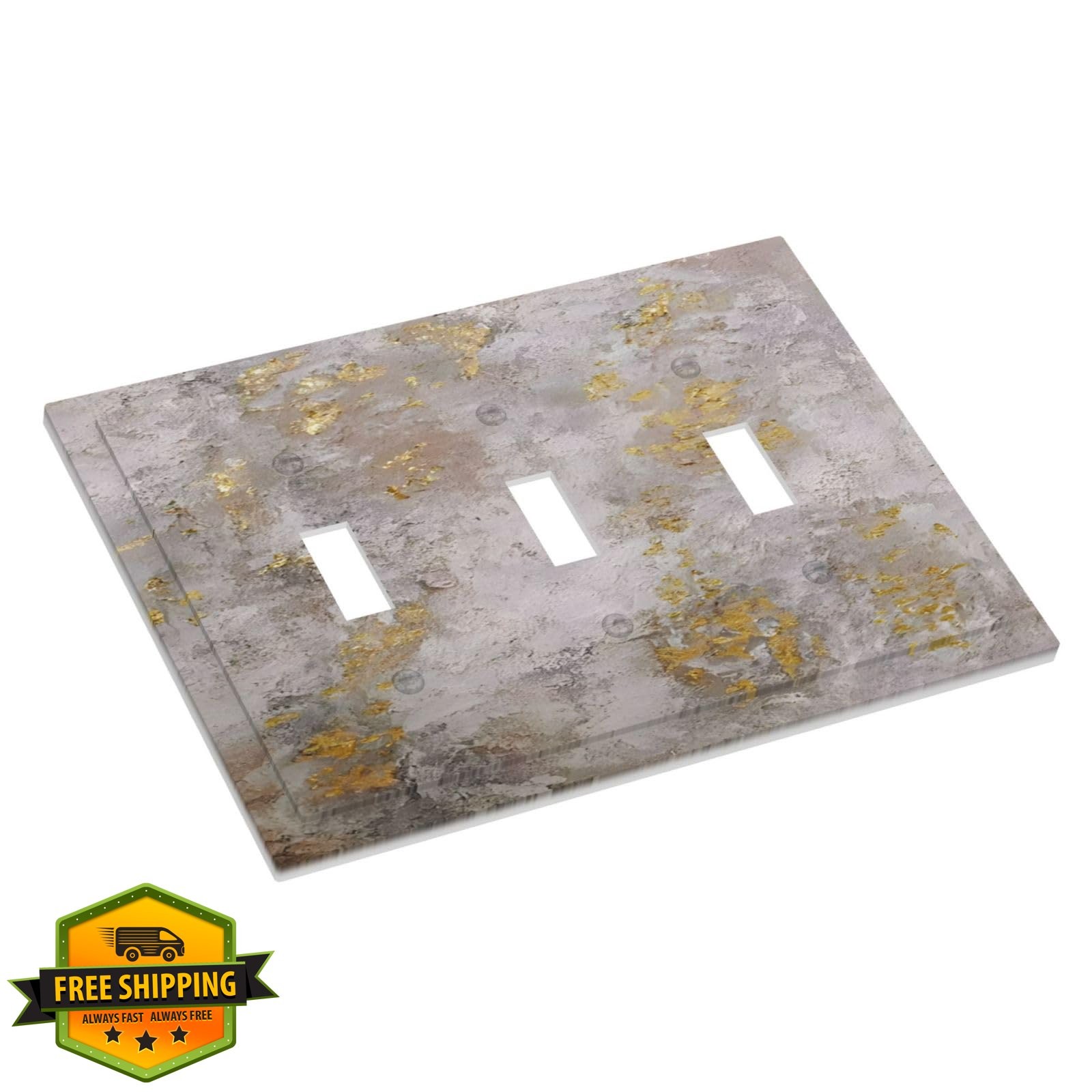 Jszwcy Switch Plate Abstract Gold Dark Gray 3-Gang