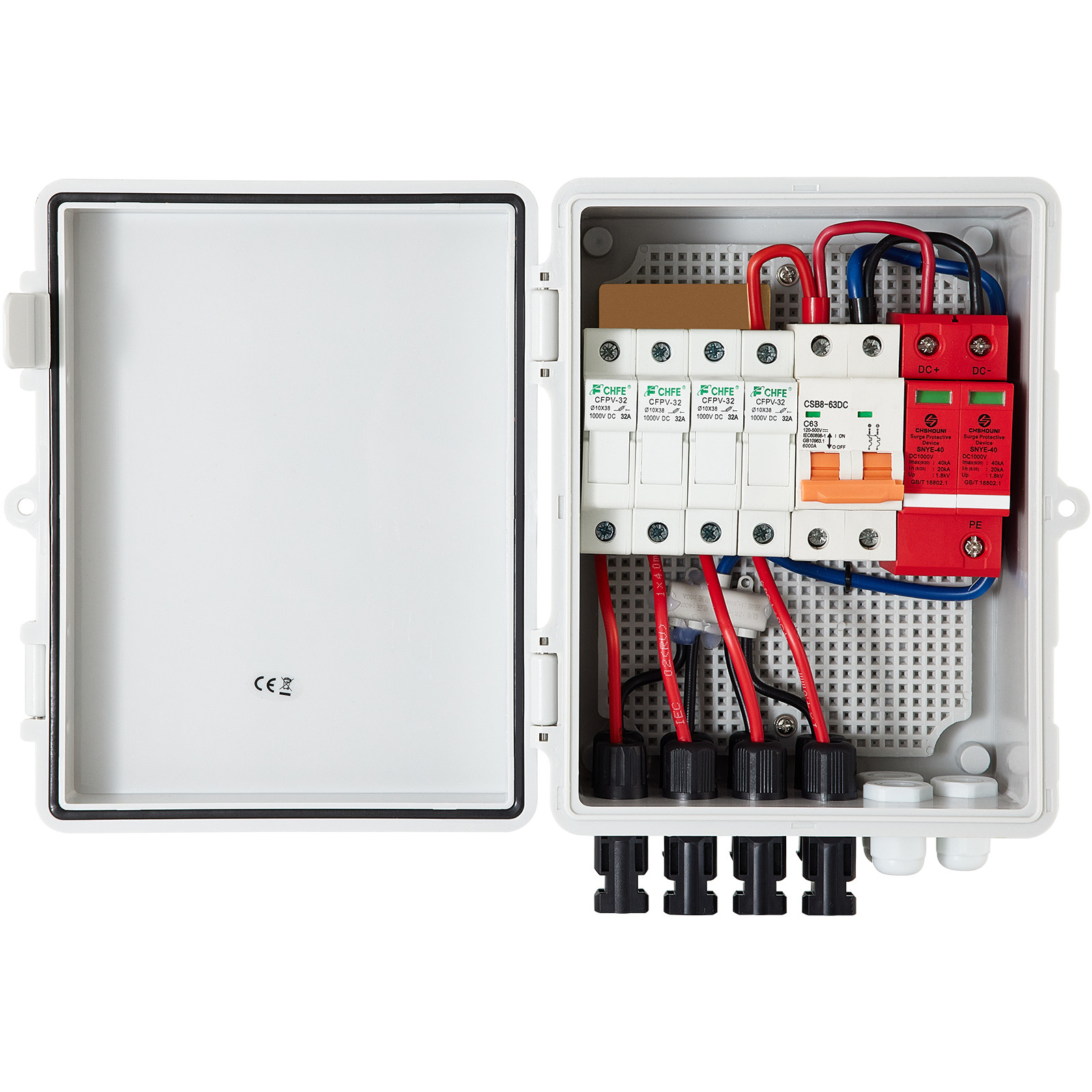 VEVOR Solar PV Combiner Box 4 String 15A for Solar Panel System ABS Case IP65