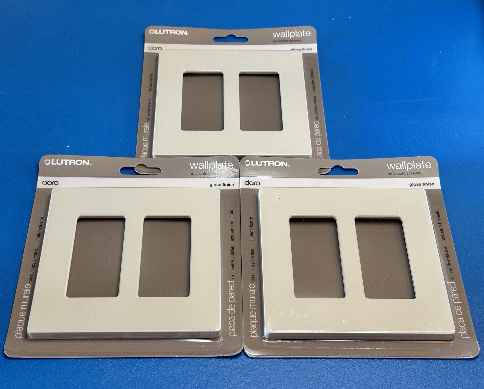 (x3) Lutron Claro 2 Gang Decorator Wallplate Gloss Finish Light Almond CW-2-LA