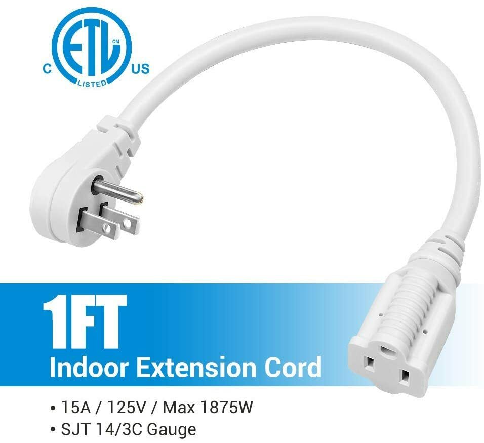 DEWENWILS Indoor Flat Plug Extension Cord 14 Gauge Heavy Duty 3 Prong 3Pack 1FT