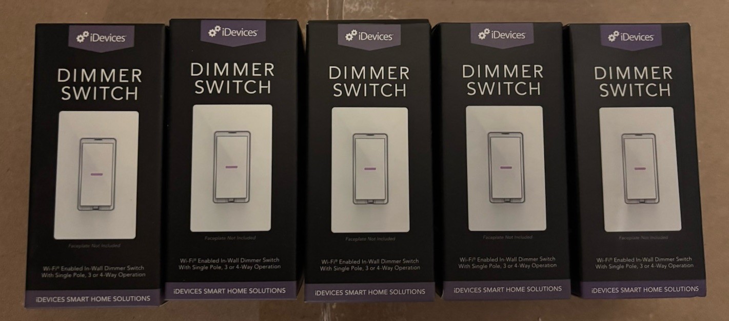 Lot of 5 New iDevices IDEV0009 120VAC Wi-Fi Enabled Smart Dimmer Switch White