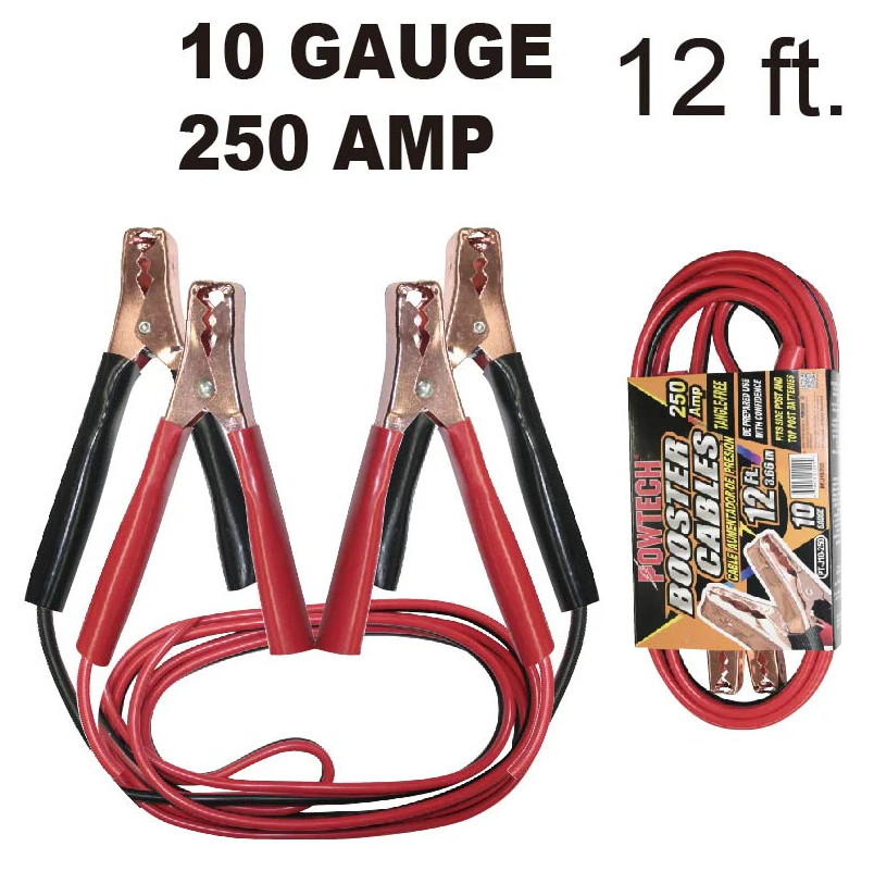 12′ Foot 250 Amp 10 Gauge Booster Cables