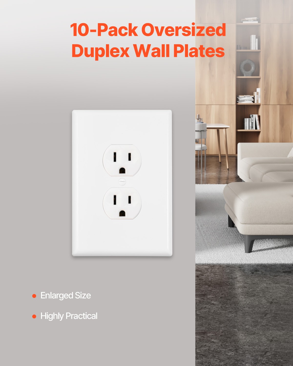 VEVOR 1-Gang Duplex Outlet Covers Wall Outlet Cover 10 Pack Receptacle Faceplate
