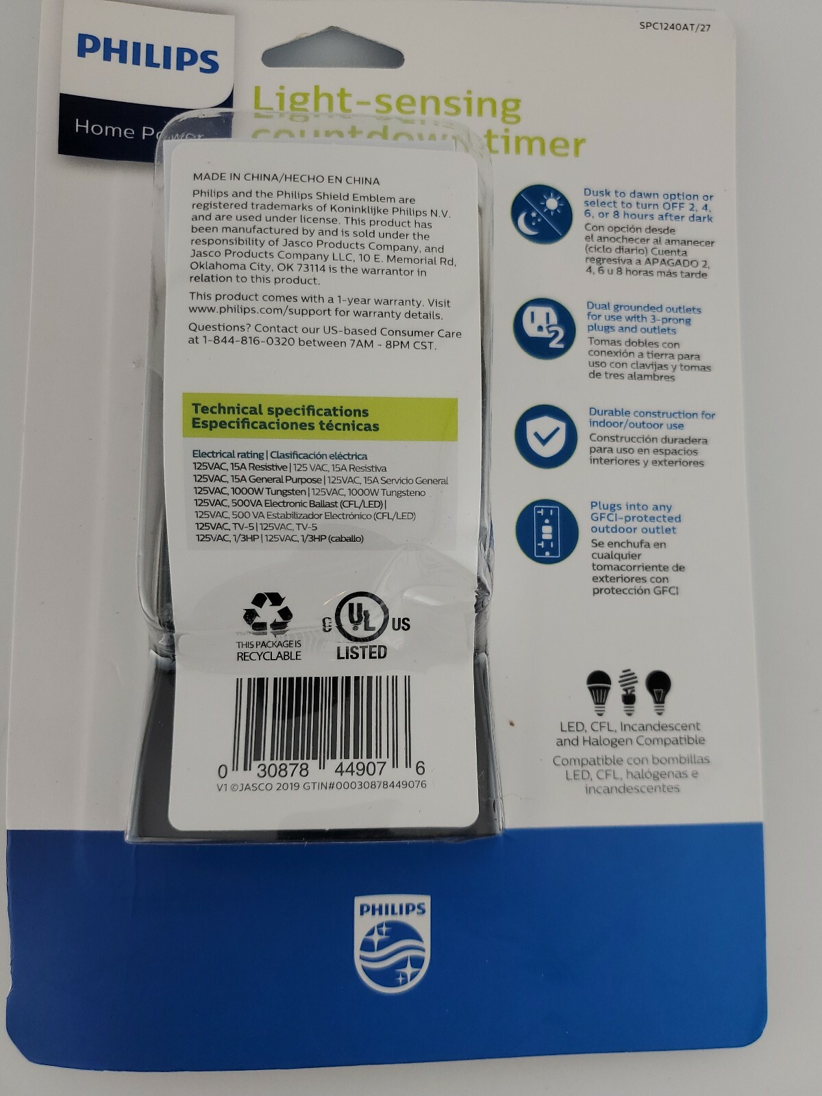 Philips Dusk/Dawn 8/6/4/2hr Countdown Timer Outdoor 2 Outlet Grounded Open Box