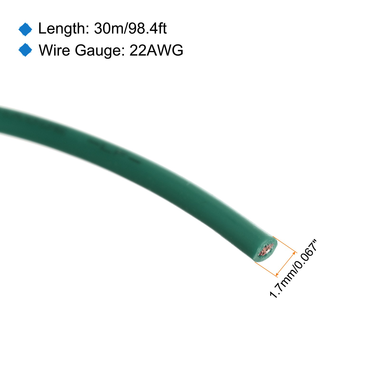 22AWG Stranded Wire PVC Hookup 30M/100ft Green Electrical Wire UL1007 Spool