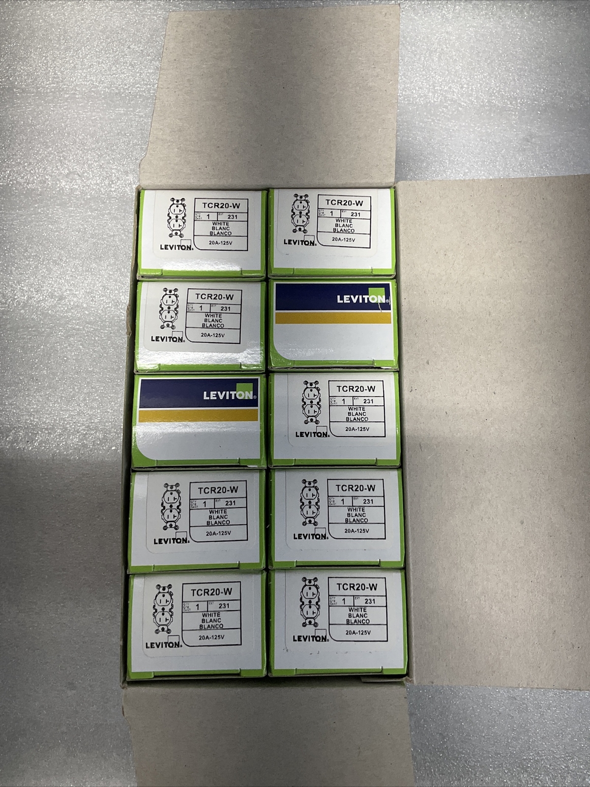 Leviton TCR20-W Side Wired Commercial Spec Grade Tamper Resistant Duplex PACK 10