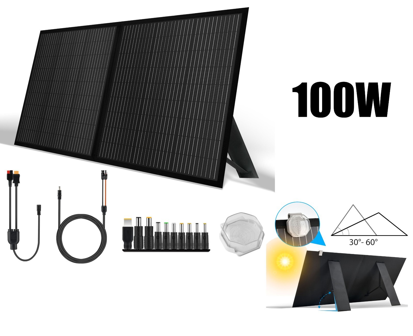 100W 12v Foldable Solar Panel Kit Monocrystalline Portable Camping RV Boat Home