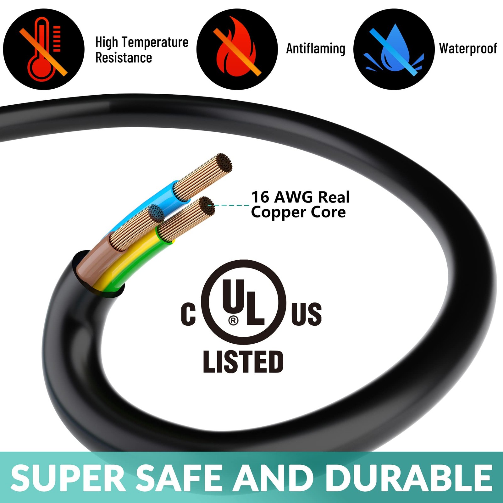 4 Way Power Cord Splitter Extension Cable Y Outlet Saver SJTW 1.5ft 2 PACK