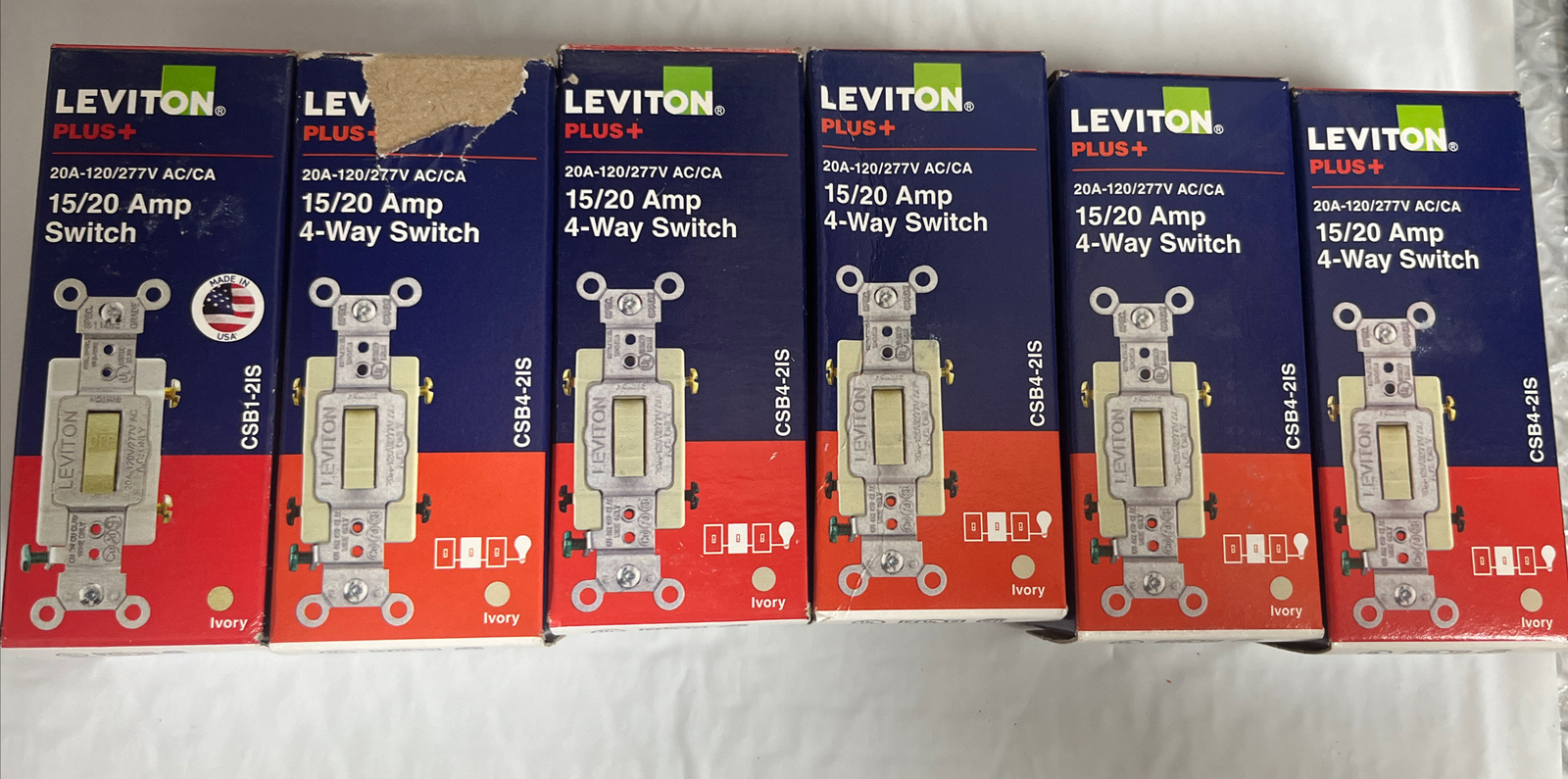 Leviton 20 Amp Preferred Toggle Switch, Ivory (6PK)