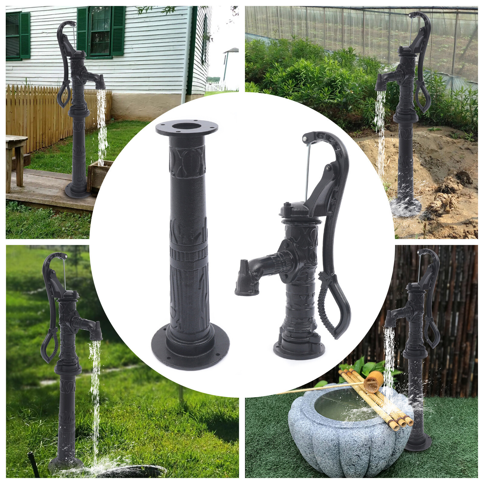 26 feet Manual Hand Water Pump Garden Boost Pump Cast Iron Well Fountain Stand