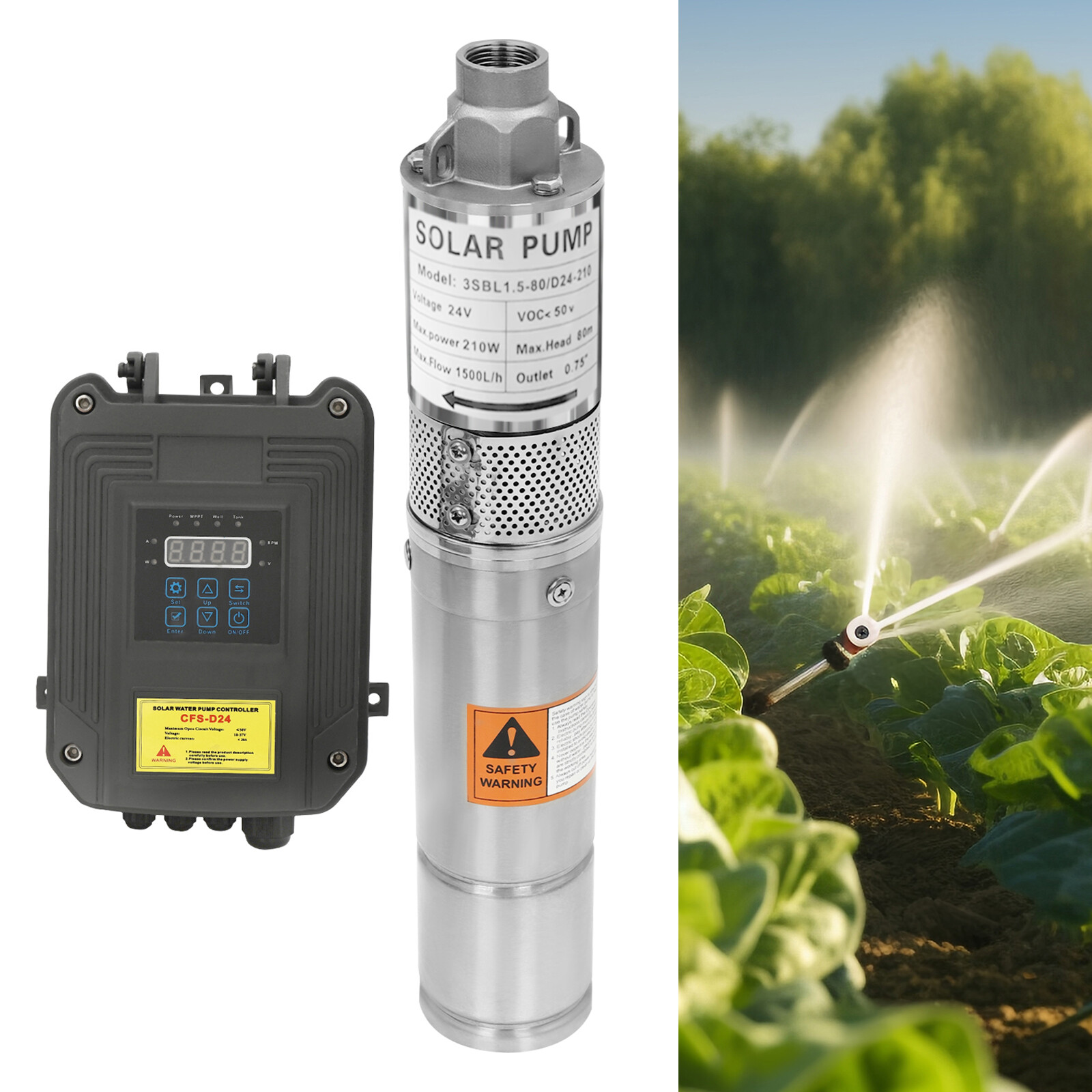 DC24V 3″ Solar Pump Submersible Pump Bore Deep Well Water Pump + MPPT Controller
