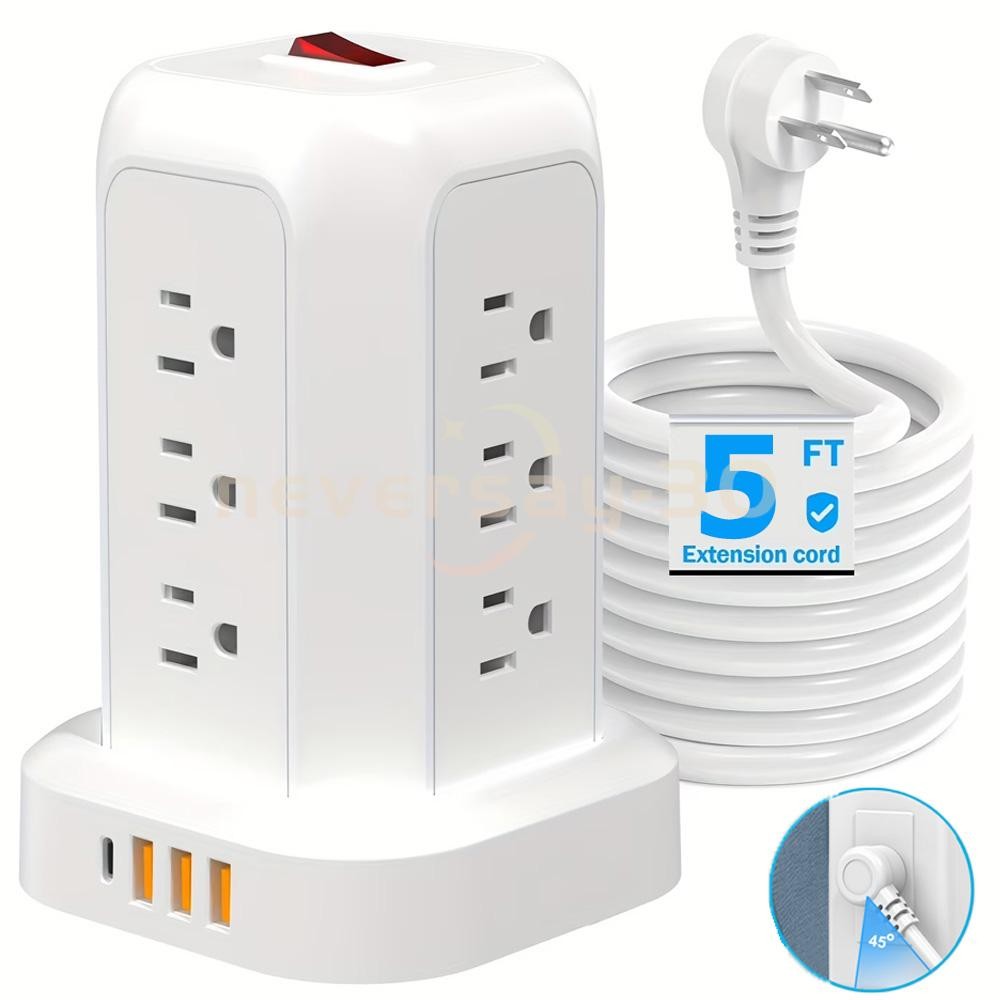 USB C Power Strip Tower, Surge Protector With 12 AC Outlet 4 USB Port 5FT Cord