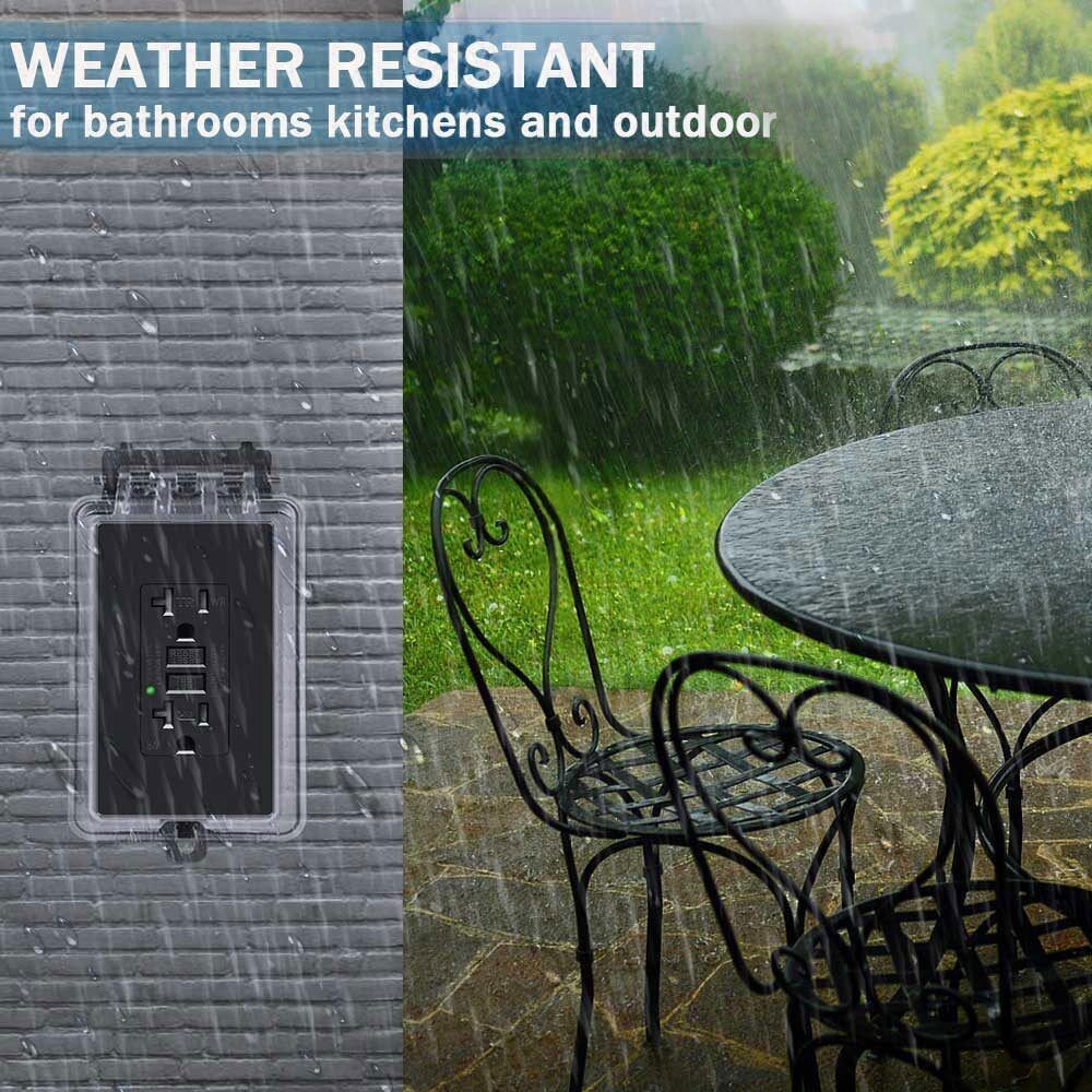 20 Amp GFCI Outlet Tamper Weather Resistant Residential Grade Black w /Plate ×20