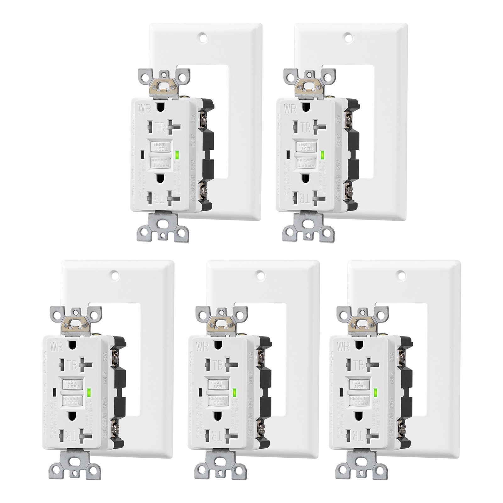 5-Pack GFCI Outlet 20Amp, Outdoor Weather-Resistant(WR), Gfi Self-Test UL Listed