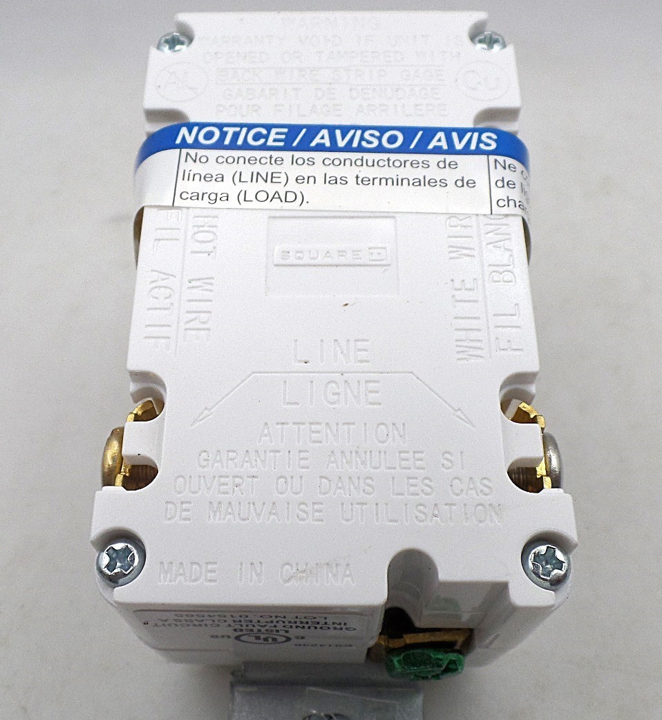 SQUARE D SQR51101WH X SERIES 15A 125V TAMPER-R GFCI DUPLEX DECORATOR MATTE WHITE