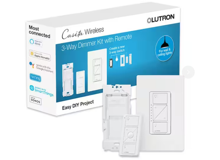 Lutron P-DIM-3WAY-WH Caseta 3-Way Smart Dimmer Kit Pico Remote No Neutral White