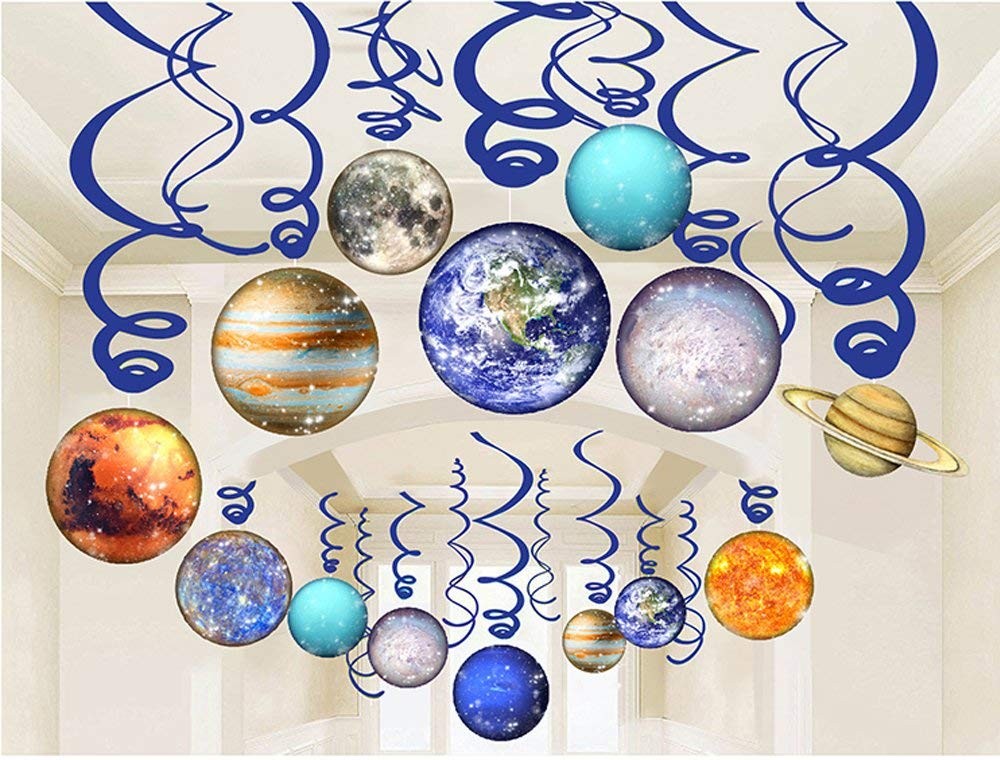 HADEEONG 30Pcs Solar System Party Supplies – Outer Space Blue